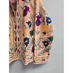 Handcrafted Patterned Design Floral Embroidered Cotton <b>Mandarin</b> <b>Collar</b> <b>Jacket</b> Full Sleeve Spring Wear Elegant Women's Coat - Product Image 4
