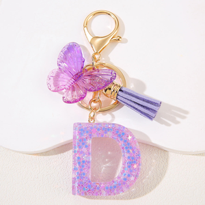 Best-selling Handcrafted Resin Butterfly Tassel Alphabet Pendant Keychain Light Luxury Traditional Design Personalized Bag Charm - Product Image 3
