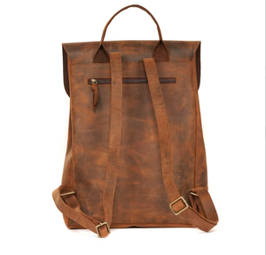 <b>BROWN</b> COLOUR GENUINE FULL GRAIN LEATHER <b>BACKPACK</b> MEN 17INCH LAPTOP <b>BACKPACK</b> BAG COMPUTER FASHIONABLE CLASSIC HANDCRAFTED BAGPACK - Product Image 3