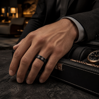 Bague de mariage pour homme en tungstène brossé noir avec incrustation de feuille d'or rose vibrante, largeur classique, ajustement confortable, bijoux de gros