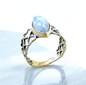 แหวนเงินแท้ 925 ประดับมูนสโตนทรงมาควิสสีรุ้ง ดีไซน์รูปหัวใจ แหวนแต่งงานดีไซน์เนอร์ แหวนวงกว้าง ปี 2026 - Product Image 1