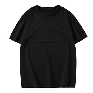 เสื้อยืดคอกลมแขนสั้นสีดำสำหรับผู้ชาย ผ้าฝ้าย 100% สีพื้น สไตล์ลำลอง ทรงพอดีตัว ความยาวปกติ ผ้าถักย้อมสีพื้น - Product Image 1