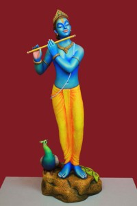 Estatua de Krishna Nirmala Hecha a Mano en Resina Multicolor, Figura Decorativa para el Hogar o Templo, Dios Indio Murlidhar - Product Image 6