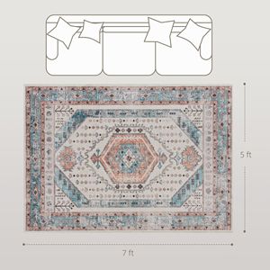 Tappeto Vintage a Pelo Medio Lavabile in Lavatrice 5x7 Antiscivolo per Soggiorno Camera da Letto Sala da Pranzo Marrone Blu - Product Image 3