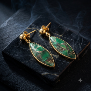 Pendientes Colgantes de Mujer con Piedra Turquesa Chapados en Oro, Joyería Vintage con Bisel y Lágrima Marmoleada - Product Image 6
