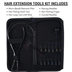 Kit de herramientas para extensiones de cabello Microlink negro con alicates para remover micro anillos y aguja curva de lazo para coser - Product Image 2