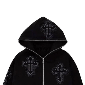 <b>Black</b> Winter 100% Cotton Casual Oversized <b>Zip</b>-<b>Up</b> <b>Hoodie</b> with Letter Pattern 500gsm Unisex Custom Embroidery - Product Image 2