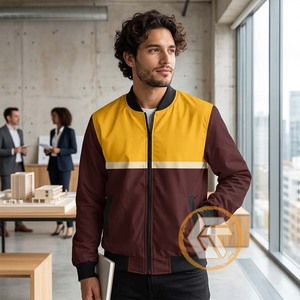 GREEK TREASURES Blouson Bomber Homme Coupe Slim Couleur Unie Marron Jaune Style Décontracté Toile 100% Soie Séchage Rapide Respirant Vêtement d'Hiver - Product Image 3