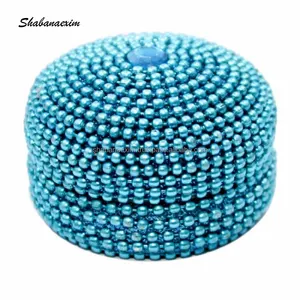 Blue Beaded Round Jewel Organizer Selling Indian Trinket Box Luxury Cosmetic Storage Pill Box