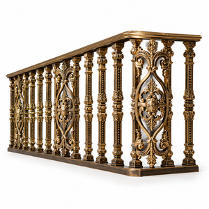 Barandal de Bronce Opulento con Paneles de Medallones en Relieve, Pernos Fundidos con Motivos Florales y Trabajos Decorativos de Espiral para Interiores - Product Image 3