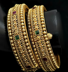 Bracelets en alliage plaqué or avec pierres rubis et émeraudes, design floral classique, ensemble de bijoux pour femmes pour mariage et fêtes - Product Image 2