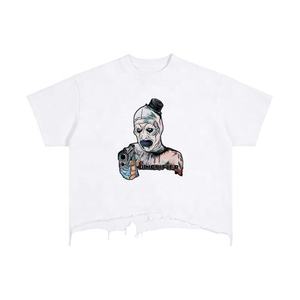 เสื้อยืดสตรีทแวร์ทรงโอเวอร์ไซส์สำหรับผู้ชาย พิมพ์โลโก้ตามสั่ง ผ้าหนา ลุควินเทจ ซักฟอก ทรงครอป ขาดๆ แบบดิสเทรส - Product Image 1