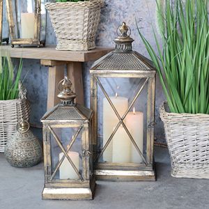 Wholesale Bras Antique Metal <b>Candle</b> Holder <b>Lanterns</b> with Patterned Top for Home and Patio Decorations - Product Image 1