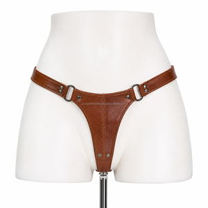 String en cuir véritable personnalisé pour femme, lingerie sexy faite à la main en cuir de vachette, ornée de perles et de strass, slips sculptants, vente en gros OEM ODM - Product Image 1