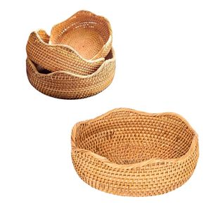 Premium Eco-friendly Handmade Wicker RATTAN BASKET/<b>TRAY</b> Scallop Weave Edge Vintage Style <b>Circle</b> Shape Multi-Purpose for Home - Product Image 1
