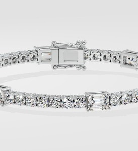 Pulsera de Diamantes Ember con Corte Esmeralda y Diamante Solitario Redondo, Oro Blanco, Joyería Fina de Lujo - Product Image 2