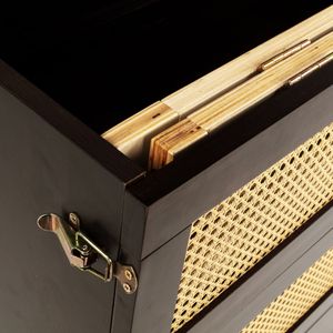Queen Size <b>Pine</b> Wood Murphy <b>Bed</b> with Rattan Decoration and Espresso Storage Drawer - Product Image 4