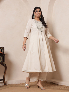 DEEBACO Women's Casual Solid Ankle Length Anarkali Tunic & Palazzo Cord <b>Set</b> Breathable Cotton Long Jumpsuits - Product Image 5