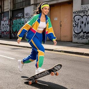 Conjuntos Deportivos de Mujer Estilo Años 80 y 90, Conjunto de 2 Piezas con Bloques de Color, Chaqueta Cortavientos - Product Image 4