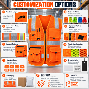 Chaleco de Seguridad Reflectante de Alta Visibilidad Naranja para Hombre, con Múltiples Bolsillos y Cierre Frontal, Ropa de Trabajo con Logotipo Personalizado - Product Image 5