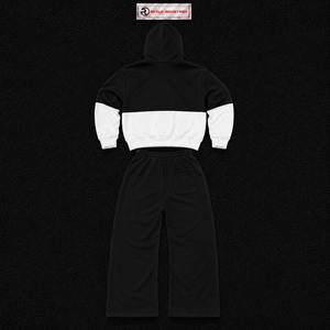 Black <b>White</b> Color Block Tracksuit <b>Men</b> Full Zip Hoodie And <b>Jogger</b> Pants Set Casual Streetwear Athletic Sports Outfit Premium Flee - Product Image 6