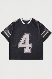 Jersey de Moda Y2K para Mujer, Personalizado con Pedrería Rosa, Brillante, con Letras y Números, Estilo Urbano, Jersey Gráfico de Fútbol Americano, Venta al Por Mayor - Product Image 5