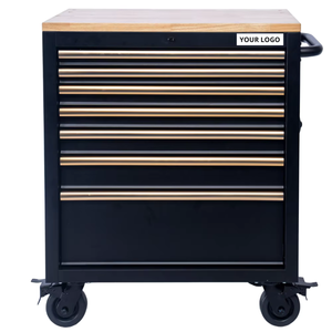 Wholesale 7 <b>Drawer</b> Modular Lockable Tool Cabinet with Wooden Top Matte Black Powder Coated Steel for Garage <b>Workshop</b> Use - Product Image 1