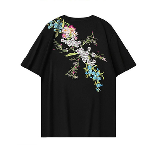 เสื้อยืดผ้าฝ้ายแขนสั้นพิมพ์ลายดอกไม้คอกลมสำหรับผู้ชายเสื้อถักแบบลำลองระบายอากาศได้ดี - Product Image 1