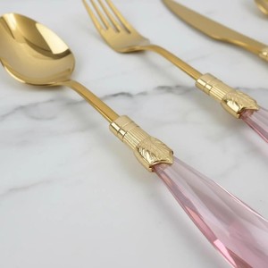Elegante Juego de Cubiertos con Mango de Cristal Rosa, Cubertería de Acero Inoxidable, Vajilla para Bodas, Apta para Lavavajillas - Product Image 4