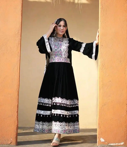 New Arrival Traditional Afghan Kuchi Handmade Tribal Chiffon Dress Featuring Embroidery Long Sleeves Afghan Kuchi Dress - Product Image 5