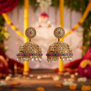 Kerala Bridal Pearl Drop Jhumka Earrings for Wedding and Party - Product Image 3