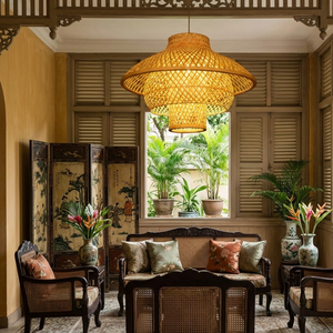 Handmade 3-Tier Bamboo Pendant Light <b>Lantern</b> Vintage Woven <b>Rattan</b> Hanging Lamp for Restaurant, Hotel, and Home Decor - Product Image 5