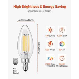 Lampadine LED Vintage in Vetro Trasparente per Candelabri, Confezione da 12, Dimmerabili, Luce Calda 2725K - Product Image 4