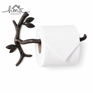 Portarrollos de Papel Higiénico de Latón Oscuro Antiguo con Diseño de Rama de Árbol y Detalle de Hoja, Barra Curva Rústica, Accesorio de Baño Montado en Pared - Product Image 1