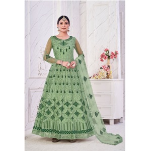 ชุดอานาร์กาลีผู้หญิงทันสมัยสำหรับงานปาร์ตี้และงานแต่งงาน แขน 3/4 ผ้าเน็ตเครป ตัดเย็บกึ่งสำเร็จรูป ราคาประหยัด - Product Image 1