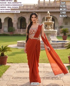 Pink Neelam Drape <b>Saree</b> for Winter Party Occasions Traditional Style Wrinkle Free & Moisture Wicking - Product Image 1