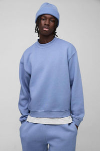 Sudadera de Hombre Oversize de Algodón Mezclado Personalizada, Transpirable, de Alta Calidad, Azul Polvoriento, con Cuello Extendido y Corte Holgado - Product Image 5