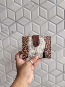 Real Cowhide Fur Leather Clutch Carving Leather New Arrival Stylish Multi Uses Western Hot Sale <b>Small</b> <b>Wallets</b> for Women - Product Image 2