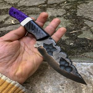 Drop Point Skinner Knife High Carbon Steel Blade Micarta Handle Purple Black Textured Grip Outdoor Survival <b>Tool</b> - Product Image 4