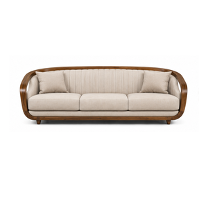 Sofá Moderno de 3 Plazas con Estructura Curva de Madera de Teca Sólida, Sofá Tapizado de Lujo para Sala de Estar, Muebles Premium para Villas, Hoteles y Apartamentos - Product Image 2