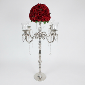 Candélabre de luxe avec coupelle en verre et vase à fleurs, en aluminium argenté, décoration de mariage, porte-bougie chauffe-plat fait main - Product Image 1
