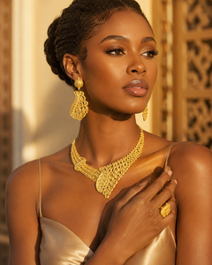 Latest Style 18K Gold Plated Brass Royal African Bridal Jewelry Set Earrings Rings Women <b>Statement</b> <b>Necklace</b> - Product Image 3