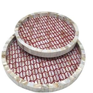 Bandeja de servicio con incrustaciones de fregona y hueso personalizada hecha a mano para el hogar, boda o decoración de muebles de restaurante - Product Image 2