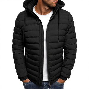 Chaqueta con Capucha para Hombre, Color Sólido, Resistente al Viento, Poliéster, Invierno, Casual, Cierre Frontal con Cremallera, Corte Regular - Product Image 3