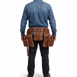 Cinturón organizador de herramientas de cuero genuino con múltiples bolsillos, costuras reforzadas y presilla para martillo, en venta a bajo precio. - Product Image 2