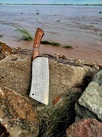 Handgesmeed Damascus staal cleaver mes, slager- en koksmes met olijfhouten handvat, keuken cleaver voor het snijden van vlees