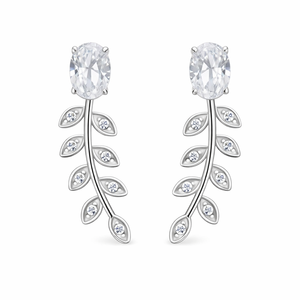 Trendy Women's White Cubic Zircon Leaf Dangle Drop Earrings Fine Sterling Silver Rhodium Plated Anniversary Engagement Rhaya - Product Image 4