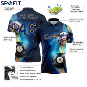 Camiseta Polo Personalizada para Hombre SPOFIT, Manga Corta, Impresión Digital, Secado Rápido, Diseño de Billar Azul, Ropa Deportiva Informal - Product Image 3