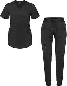 Wholesale Custom Medical Scrub <b>Sets</b> for Women V-Neck Short Sleeves Spandex/Polyester Knitted Fabric Needle Detection OEM Service - Product Image 2