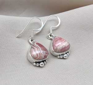 Boucles d'oreilles pendantes en rhodochrosite rose en forme de goutte d'eau, argent sterling 925, certifiées IGI, bijoux bohèmes pour mariage et soirée - Product Image 4